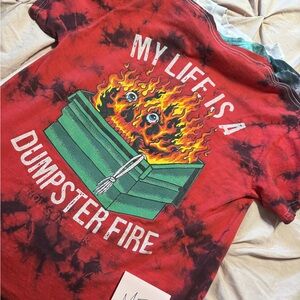 Red Tie-Dye Graphic Tee - Dumpster Fire Design